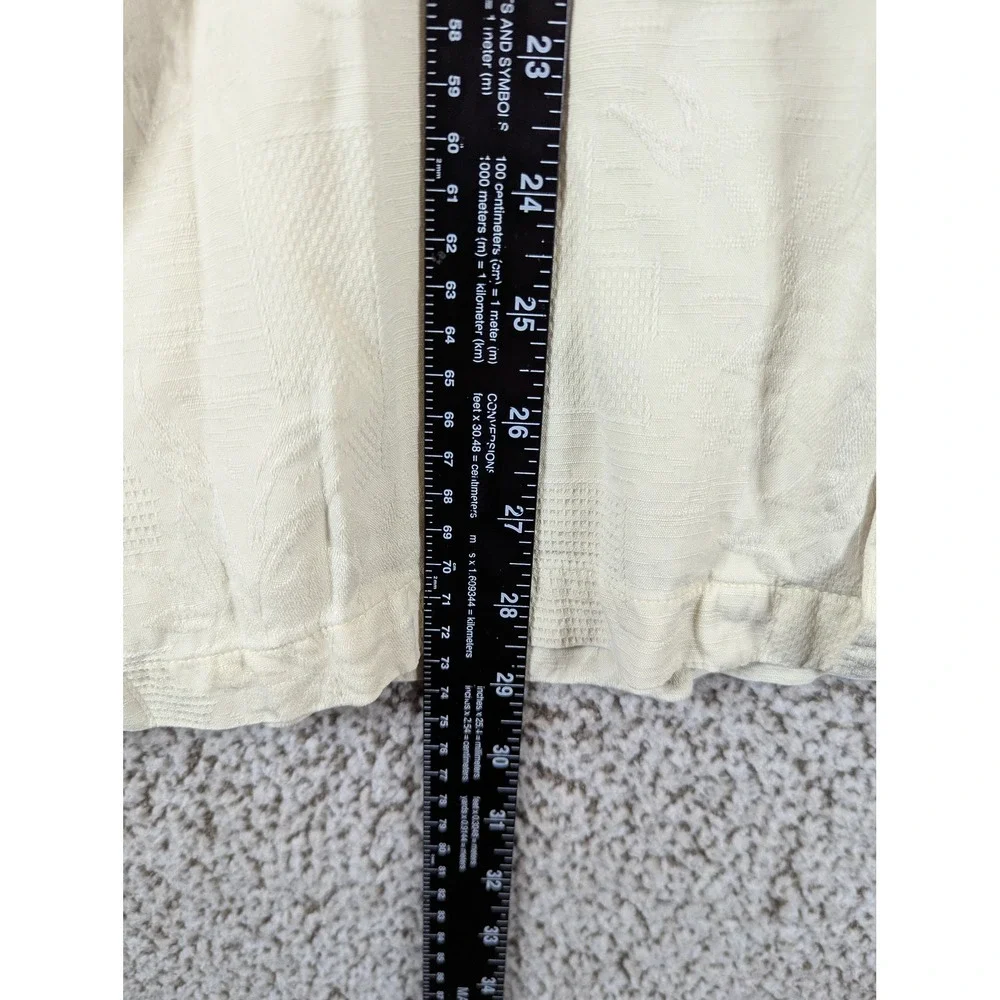 Jamaica‎ Jaxx Silk Button Up Shirt Jacquard Short Sleeve Cream Beige Mens Large